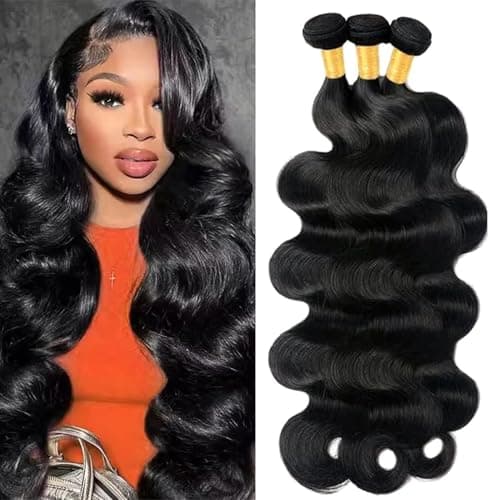 Human Hair Bundles 18 20 22 Inch Body Wave Bundles Human Hair 100% Unprocessed Brazilian Virgin Body Wave Human Hair Extensions Real Human Hair Double Weft Extension for Women Natural Black