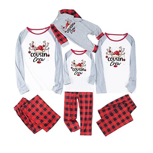 TOUPKO Christmas Clothes for Family Christmas Family Clothes Matching Sets, Cousin Crew Long Sleeve Buffalo Plaid Family Christmas Clothes Matching Sets Xmas Clothes (Cousin Crew Grey, 6-7)