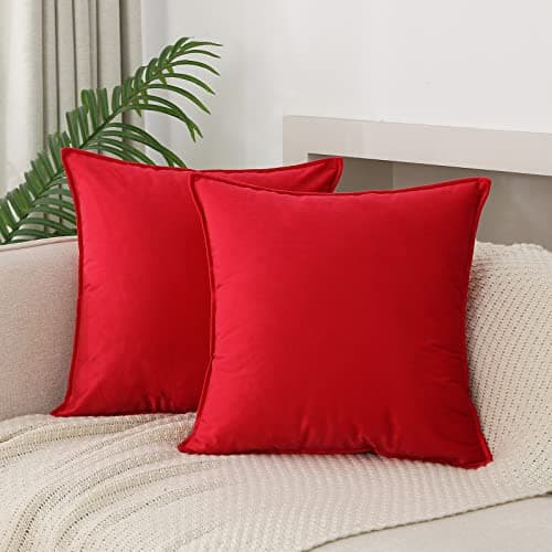 JIAHANNHA Velvet Red Throw Pillow Covers Pack of 2 Decorative Soft for Couch Sofa Bedroom Livingroom Car 18×18 Inches