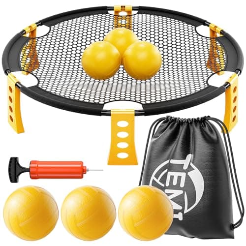 TEMI Outdoor Game Set - Includes 6 Balls, Net and Carrying Bag, Beach Ball Game for Adults, Kids, and Family, Played Outdoors, Indoors, Lawn, Beach, Backyard, Yard and Park