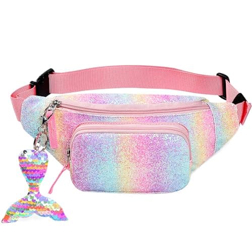 cotmcor Kids Fanny Pack for Girls, Cute Waist Bag with Mermaid Pendant Gift