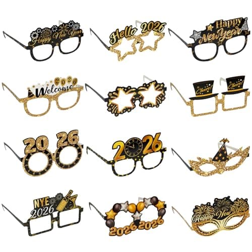 M1NTP1US + 36PCS Happy New Year Eyeglasses Decorations 2026 – New Years Eve Glasses Party Supplies Ornaments