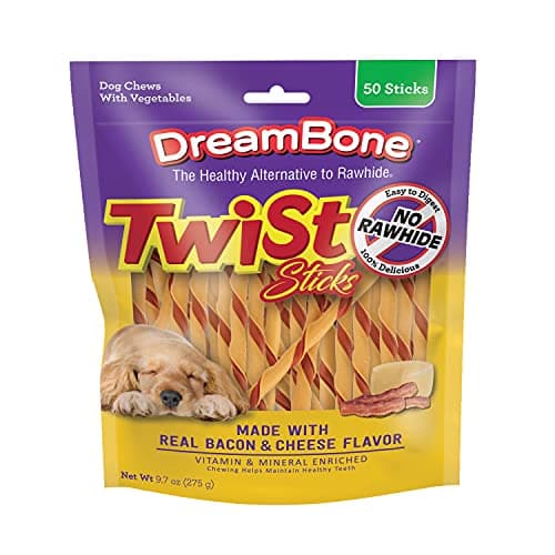 DreamBone Twist Sticks, Made With Real Bacon And Cheese Flavor, Rawhide-Free Chews For Dogs, 50 Count
