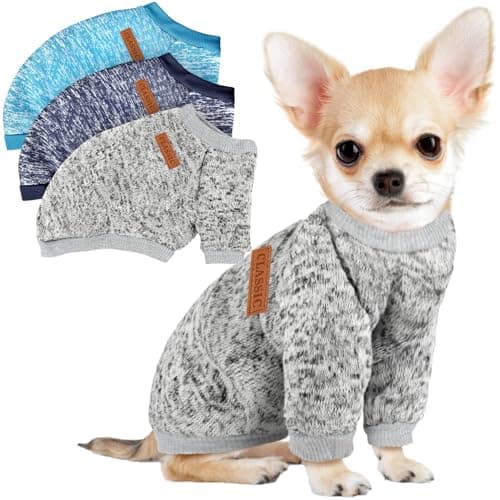 3 Pack Dog Sweaters for Small Dogs Girl Boy Winter Fleece Clothes Warm Soft Dog Sweatshirt Outfit for Dogs Cats Pet Apparel (Navy Blue+Grey+Light Blue, Medium)