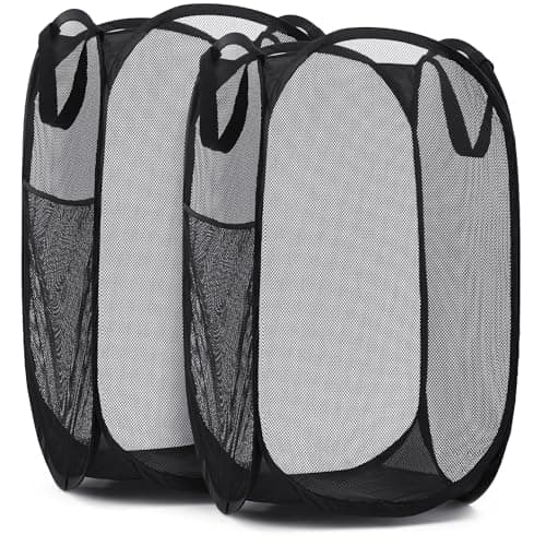 Best Laundry Baskets #5 from Handy Laundry Handy Laundry Collapsible Mesh Pop Up Hamper with Wide Opening and Side Pocket - Breathable, Sturdy, Foldable, and Space-Saving Design for Clothes and Storage (Black | 2-Pack)
