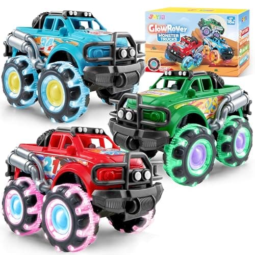 Vroomix 3Pack Monster Truck Toy - Toy Truck with Flashing LED Wheels - Light-Up Cars for Toddlers - Christmas Birthday Gift for Boys Girls - Friction-Powered