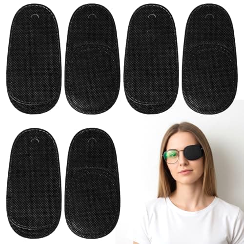 6Pcs Eye Patches for Men - Resuable Eyes Cover for Glasses, Medical Black Patch for Lazy Eye, Reusable Soft Single Cover for Adults - Left or Right Eyes