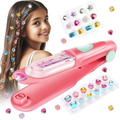 kidzkube Hair Gem Stamper Kit, Bling Hair Jewels for Girls Toys, Hair Styling Tool with Reusable Shining Diamonds, Birthday Gifts Toys for Girls Ages 3 4 5 6 8-12