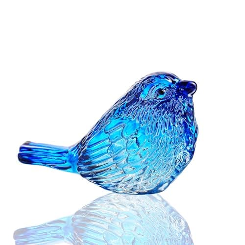 H&D HYALINE & DORA Blue Glass Bird Figurines Bird Gifts for Bird Lovers Women Crystal Glass Animal Figurine Collectible for Home Shelf Decor