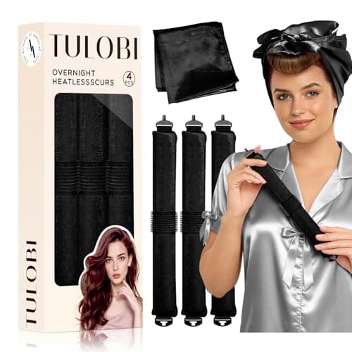 TULOBI 3 Pcs Heatless Curls Overnight - Upgraded Velvet Heatless Hair Curler with Velcro Fastener, Overnight Jumbo Blowout Rods, Hair Curlers to Sleep in for All Hair Types (Black)