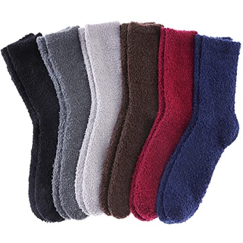 DYW Mens Fuzzy Slipper Socks Super Soft Cozy Fluffy Winter Warm Sleeping Socks (6 pairs Solid colors,Large)