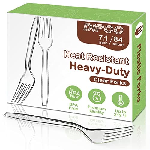 Dipoo 7.1" Clear Plastic Forks Heavy Duty with Heat Resistant & BPA Free, Solid and Durable Plastic Cutlery, Premium Disposable Forks for Party Supply(84 Count)