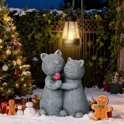 twinbling Outdoor Cat Garden Statues with Solar Lantern, Solar Lantern Cat Figurines Decor for Yard, Lawn, Porch & Patio, Unique Housewarming/Birthday Gifts for Women