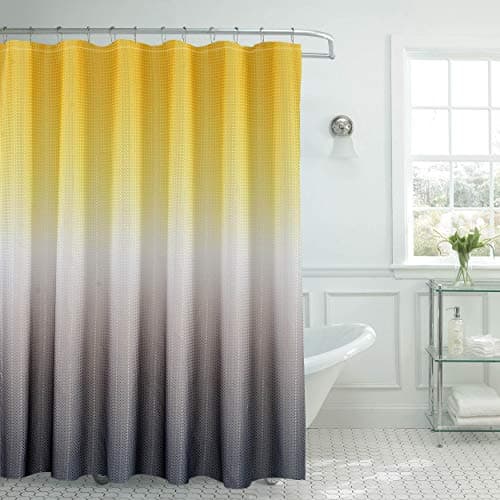 Creative Home Ideas - Textured Fabric Shower Curtain Set, Includes 12 Easy Glide Metal Rings, Modern Bathroom Décor, Machine Washable, Measures 70" x 72", Yellow/Grey Ombre