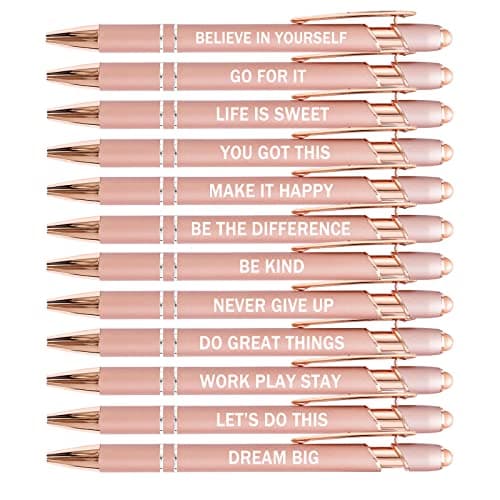 PASISIBICK 12 Pieces Rose Gold Inspirational Motivational Quotes Snarky Screen Touch Stylus Ballpoint Pens, Office Encouraging Scriptures, Black Ink (Rose Gold,Motivational)