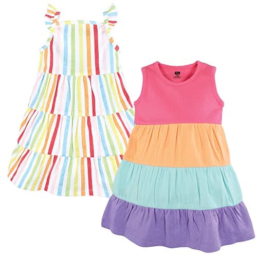 Hudson Baby Baby-Girls Cotton Dresses, Rainbow Stripe, 5 Toddler