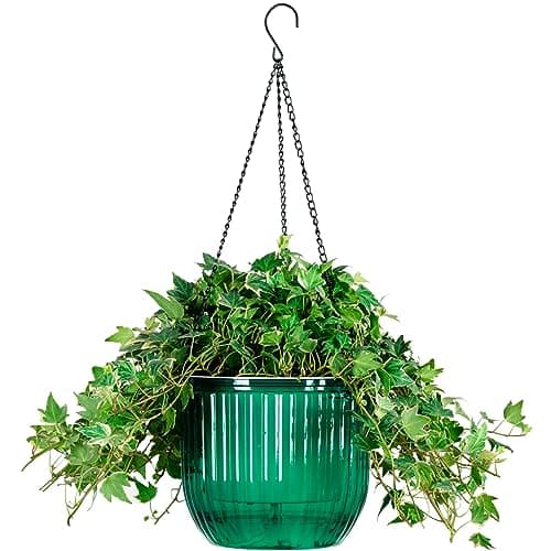 Melphoe 1 Pack Self Watering Hanging Planters Indoor Flower Pots, 8.3 Inch Outdoor Hanging Plant Pot Basket, Plant Hanger with 3Hooks Drainage Holes for Garden Home