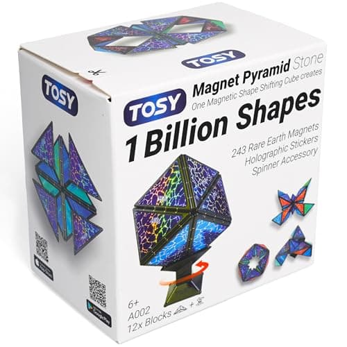 TOSY Magnet Pyramid Stone - 1 Cube Transforms into 1 Billion Shapes, 14 pcs (12 Puzzle pcs and 2 Spinners), 243 Rare Earth Magnets, Christmas Stocking Stuffers Gift for Kids, Creative Puzzle STEM Toy