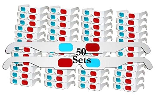 ZiYan- 50 Pairs - Flat- 3D Glasses Red and Cyan White Frame Anaglyph Cardboard