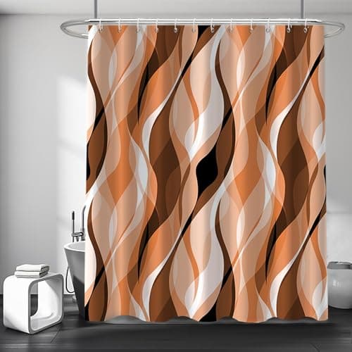 Ruelvth Orange Shower Curtain, Modern Abstract Burnt Orange Striped Shower Curtain Set for Bathroom Waterproof Polyester Shower Curtain with Hooks, 72x72 Inch