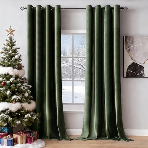 MIULEE Velvet Curtains Olive Green Elegant Grommet Curtains Thermal Insulated Soundproof Room Darkening Drapes for Classical Living Room Bedroom Decor 52 x 84 Inch Set of 2