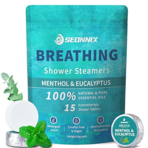 SEONNIX Shower Steamers Aromatherapy 15 Pack, Menthol & Eucalyptus Shower Bombs with Natural Essential Oils, Quick Relief Nasal Congestion, Relaxation & Self Care Gifts for Women & Men