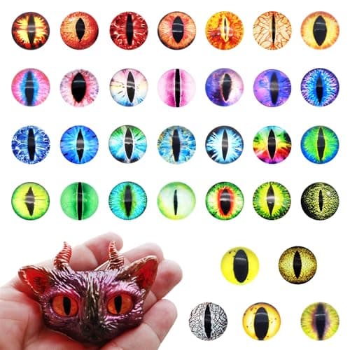 Julie Wang 20PCS 30MM Vertical Pupil Dragon Eyes Glass Cabochon for Polymer Clay Animal Artworks Making Sculptures Props Craft Jewelry DIY Findings
