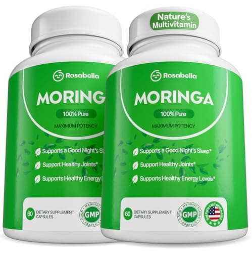 Rosabella Moringa Capsules - Pure Moringa Powder, Energy, Skin, Immune & Gut Health Superfood, Rich in Antioxidants, Essential Vitamins & Amino Acids, Natural Green Superfood Supplement - 120 Count