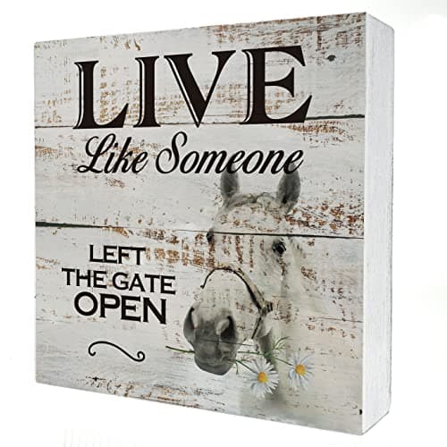 Inspirational Wooden Box Sign Desk Decor Retro Live Like Someone Horse Wood Block Plaque Box Signs with Quotes Rustic Box Sign for Home Living Room Office Shelf Table Decoration (5 X 5 Inch)