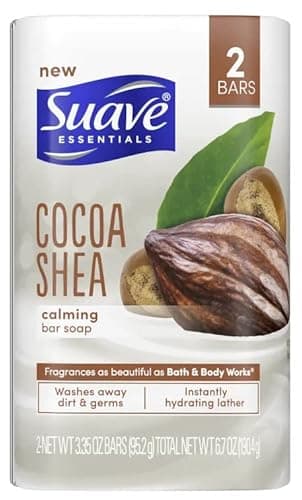 Suave Essentials Cocoa Shea Calming Bar Soap, 2 count bars