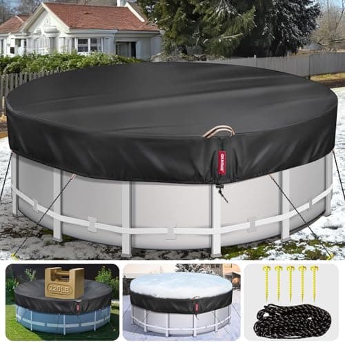 QH.HOME 18 Ft Round Winter Pool Covers for Above Ground Pools - [634N Strong Tear Resistant & 500D Upgrade Extra Dense Fabric] Solar Swimming Pool Cover with Fade Resistant, Windproof - Black