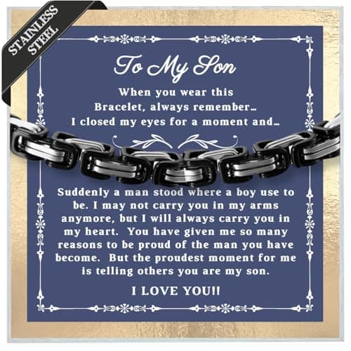 Printed Art Therapy To My Son Bracelet From Mom, Dad, Forever Linked Bracelet, Son Graduation Gift For Son, Adult Son Gift Ideas, Son Wedding Gift Idea, Son Birthday Gifts (Silver/Black)