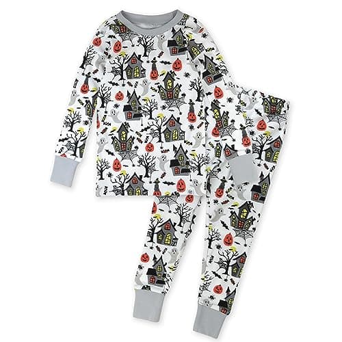 HonestBaby Celebration 2-Piece Pajamas Sleepwear PJs 100% Organic Cotton for Infant Baby and Toddler Boys & Girls, Unisex, Haunted House, 4T