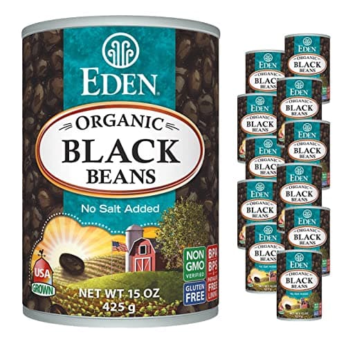 Eden Organic Black Beans, 15 oz Can (12-Pack Case), No Salt Added, Non-GMO, U.S Grown, Heat and Serve, Macrobiotic, Turtle Beans, Frijol Negro, Caviar Criollo