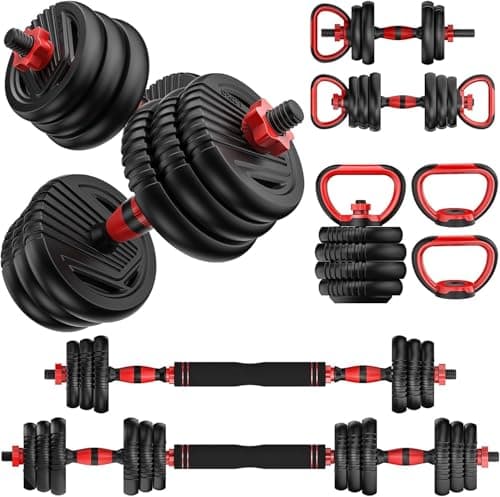 UNNMIIY Adjustable Dumbbells, 20/30/45/70/90lbs Free Weight Set with Connector,5 in1 Dumbbells Set Used as Barbell, Kettlebells, Push up Stand, Fitness Exercises for Home Gym Suitable Men/Women