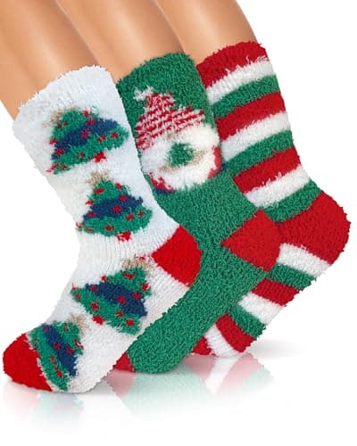 AIVEI 72-Needle Buttery Soft Thickened Christmas Fuzzy Socks for Women, Christmas Gifts Stocking Stuffers, Fluffy Cozy Warm Winter Cute Holiday Socks 3 Pairs