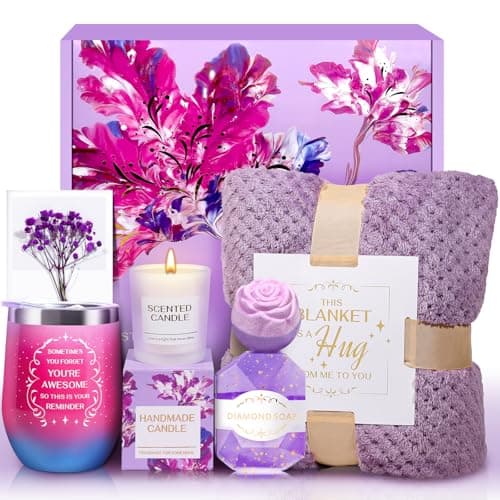 Birthday Gifts for Women, Valentines Day Get Well Self Care Gift with Flannel Blanket, Retirement Gifts Relaxing Spa Basket Set for Grandma, Mom, Sister, Wife, Girlfriend, Her, Teacher Anniversary