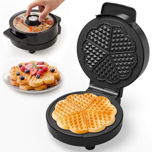SUNVIVIPRO Heart Electric Waffle Iron: Belgian Waffle Maker with Temperature Control Knob, Waffle Machine with Nonstick Plates Easy Clean, Breakfast Maker for Kids and Families, Stainless Steel