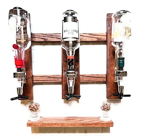 3 Bottles Wall Mounted Liquor Dispenser, Drink Beverage Alcohol Wine Dispenser Bottle Wood Wall Shelf for Home Bar, Glass Drink Whiskey Dispenser for Parties (3 Dispensers)