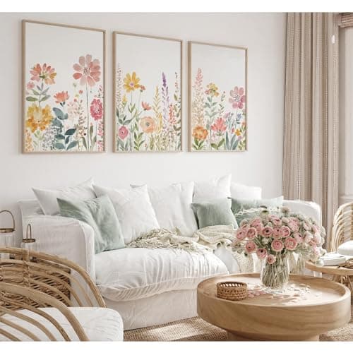 Watercolor Wildflower Wall Art Decor Colorful Flower Pictures Canvas Floral Botanical Wall Art Vintage Prints Poster Floral Painting Artwork for Living Room Bedroom 16x24 Inch Unframed Set of 3