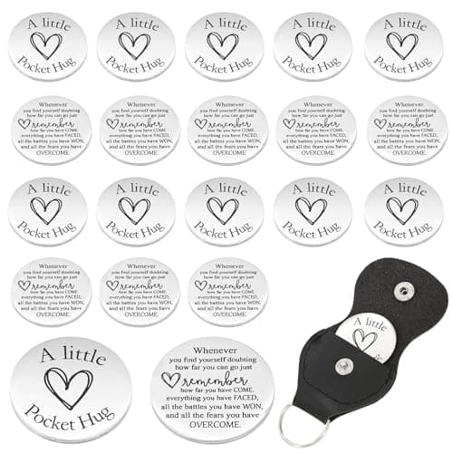 Mzario Pocket Hug 20 Set Pockets Hug Token Pocket Hugs Stainless Steel Double Sided Pockets Hug Keychain for Men Women Valentine Inspirational Graduation Birthday Gifts