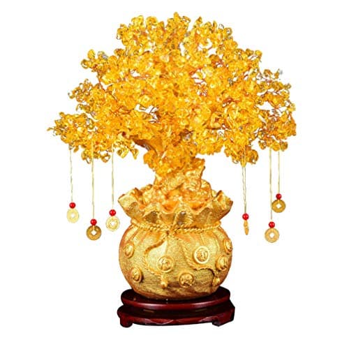 Homoyoyo Crystal Money Tree Feng Shui Bonsai for Fortune Money Good Luck Wealth Prosperity and Success Citrine Gemstone Tree for DIY Home Feng Shui Decorations 19cm1