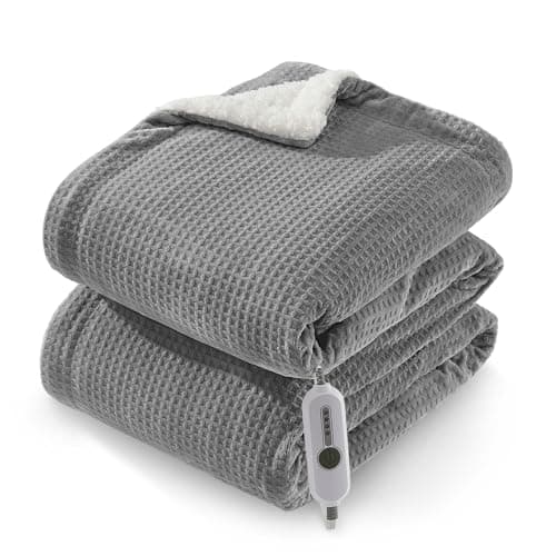 Premium Electric Heated Blanket – Ultra Soft Double-Sided Flannel & Sherpa Waffle Texture, 4 Heat Settings, ETL Certified, Auto Shut-Off (4h/10h), Machine Washable – 50" x 60" Throw, Grey