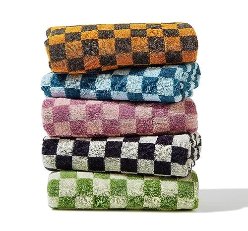 Madi-Cadi Luxurious Checkered Cotton Hand Towels Set of 5 - Soft, Absorbent, and Decorative Checkered Design for Bathroom, Kitchen, Gym, and Spa - 13 x 29 Inches for Any Occasion