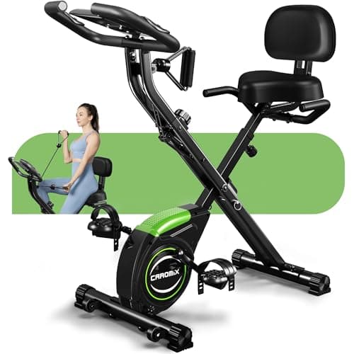 Caromix Folding Exercise Bike, Magnetic Fitness Stationary Bike with 16-Level Adjustable Resistance and Soft Chshion, Upright Indoor Cycling Bike for Home Workout