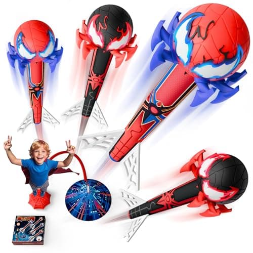 Spider Rocket Launcher for Kids, 4 Spider Rockets with Web Air Pump, Stomping Launch up Toys, Indoor/Outdoor Spider Toys Gifts for 3 4 5 6 7 8 9 10 Year Old Boys Girls Age 3-4 4-6 6-8 Birthday Gift