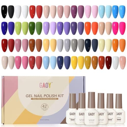 GAOY 42 Pcs Gel Nail Polish Kit, Pink White Red Jelly Nude Colors All Seasons Gel Nail Polish Set with Glossy & Matte Top Coat and Base Coat for Salon and DIY Manicure at Home