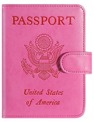 Passport Holder Cover Wallet RFID Blocking Leather Card Case Travel Accessories for Women Men (Pink)