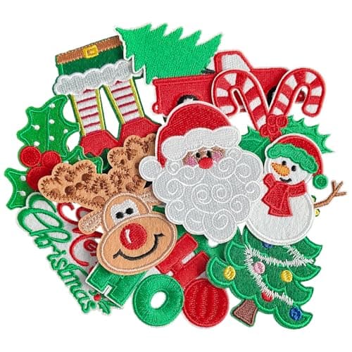 Harsgs Christmas Iron on Patches, Embroidered Iron on/Sew on Patches Outdoor Adventure Themed Applique for Clothes, Dress, Hat, Jeans, DIY Accessories