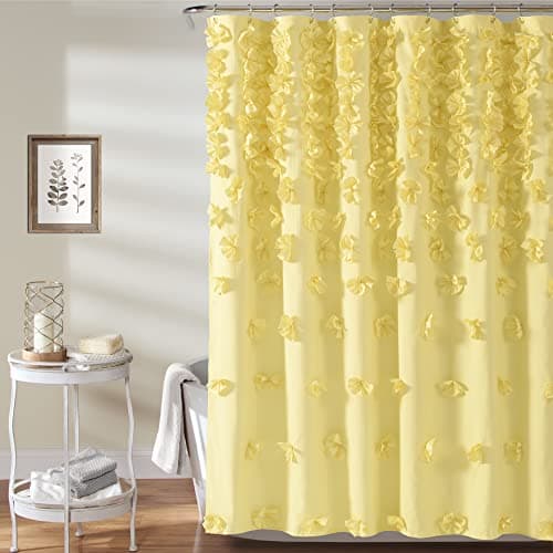Lush Decor Riley Shower Curtain, 72" W x 72" L, Yellow - Bathroom Curtain - Coquette Decor - Bow Shower Curtains - Cottage Core - Fabric Shower Curtains